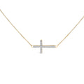 10K Yellow Gold 1/5 Cttw Diamond Sideways Cross Pendant Necklace