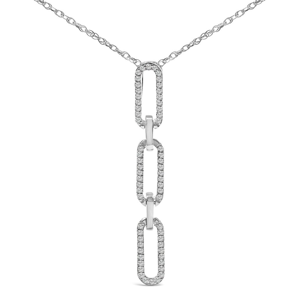 14K White Gold 1/10 Cttw Diamond Triple Paper Clip Pendant Necklace