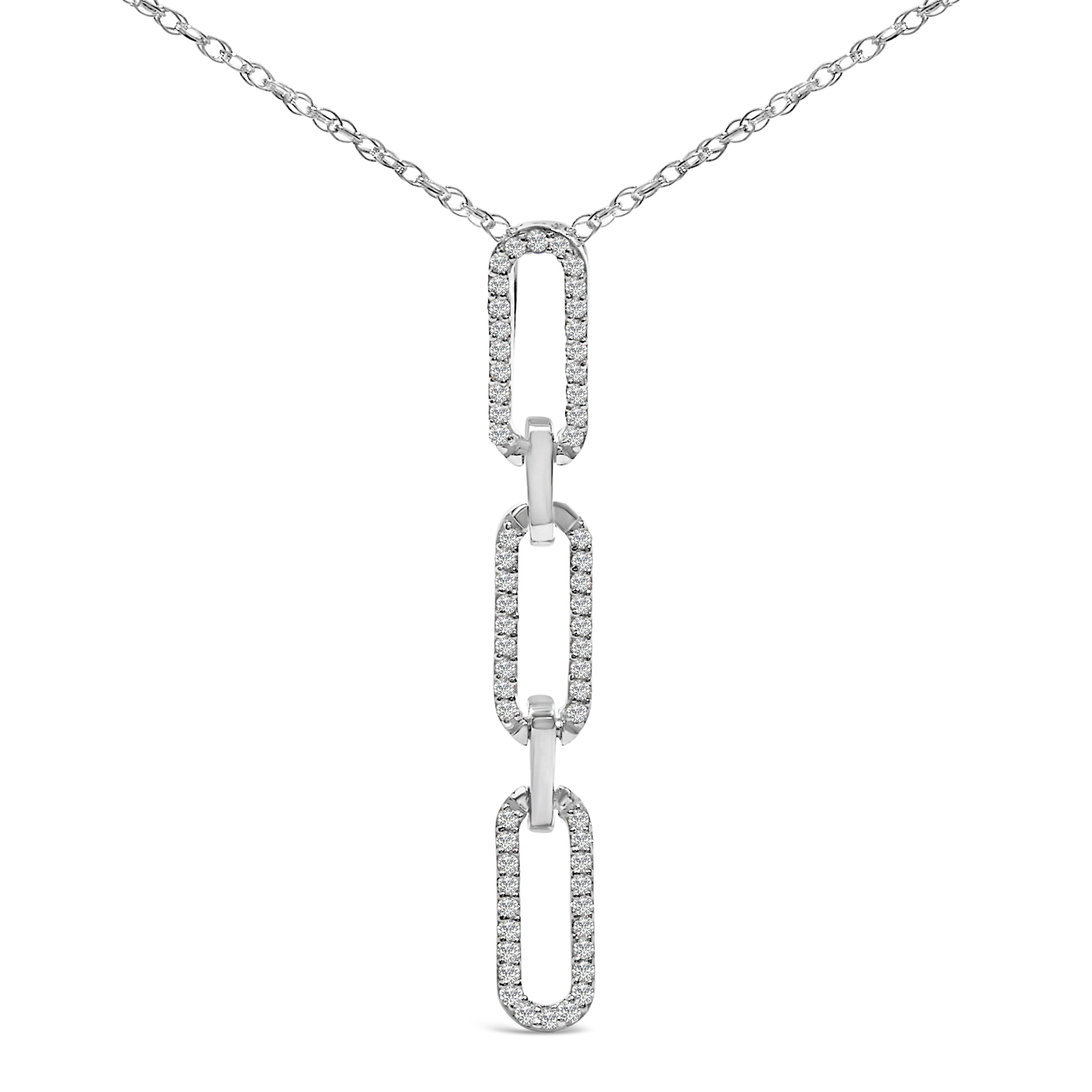 14K White Gold 1/10 Cttw Diamond Triple Paper Clip Pendant Necklace