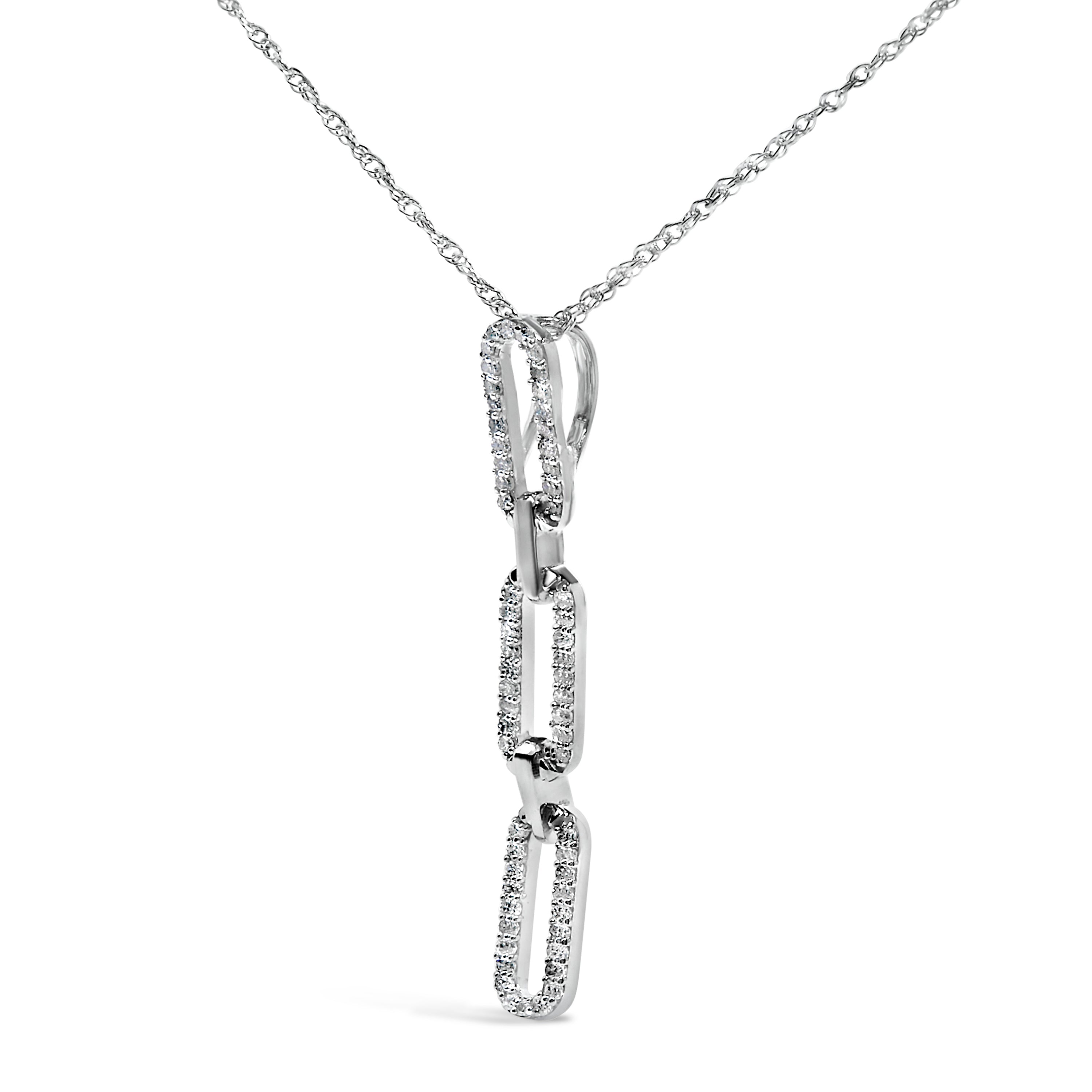 14K White Gold 1/10 Cttw Diamond Triple Paper Clip Pendant Necklace