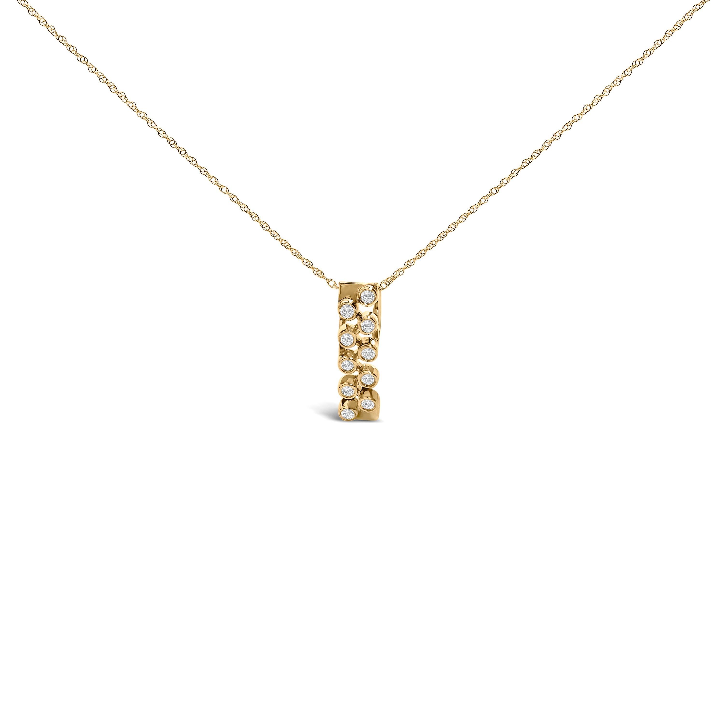 14K Yellow Gold Bezel Set 1/7 Cttw Diamond Vertical Bar Pendant Necklace
