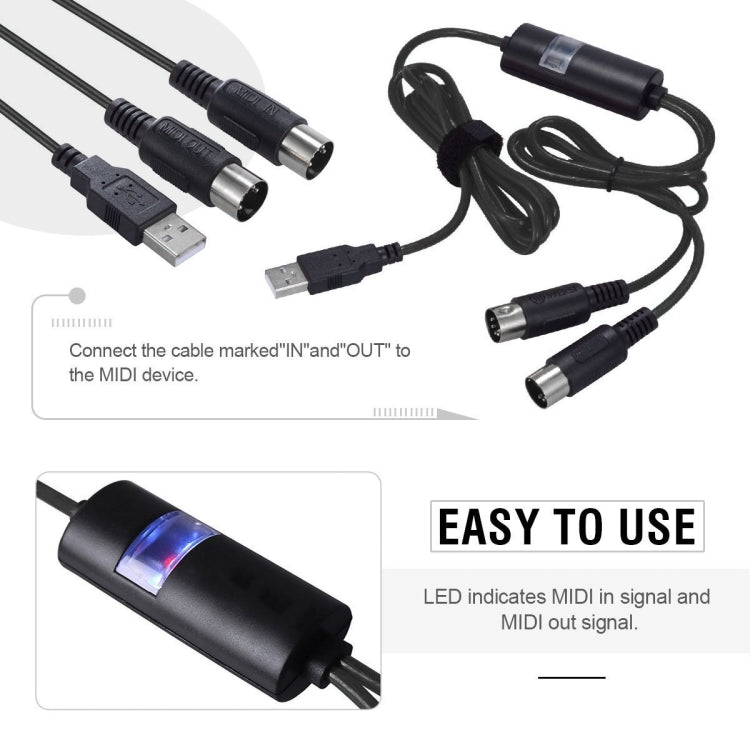 WERSI UM-18 USB MIDI Cable MidiPort Midi Cable Electric Piano Electronic Drum Music Editing Line, Length: 2m(Black)