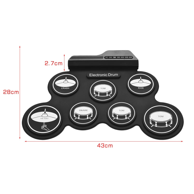 Portable Silicone Hand Roll USB Electronic Drum, Black Icon Version