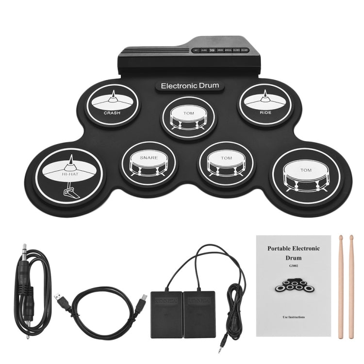 Portable Silicone Hand Roll USB Electronic Drum, Black Icon Version