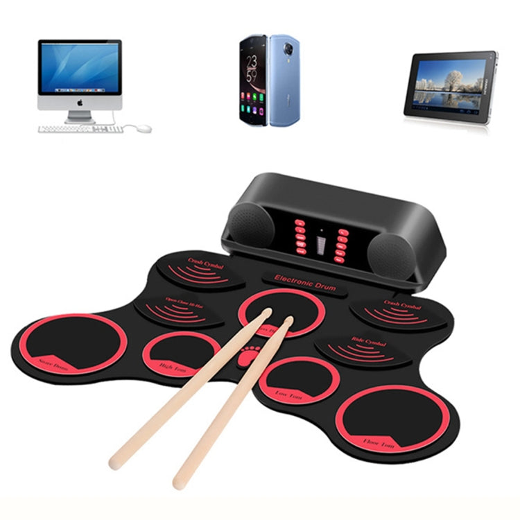 Portable Adult Beginner Children Hand Roll Electronic Drum(Black)