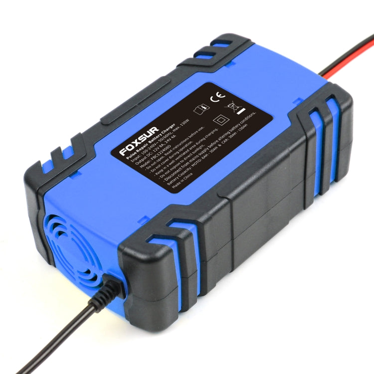 FOXSUR 12V-24V Car Motorcycle Truck Repair Battery Charger AGM Charger, EU Plug (Blue)