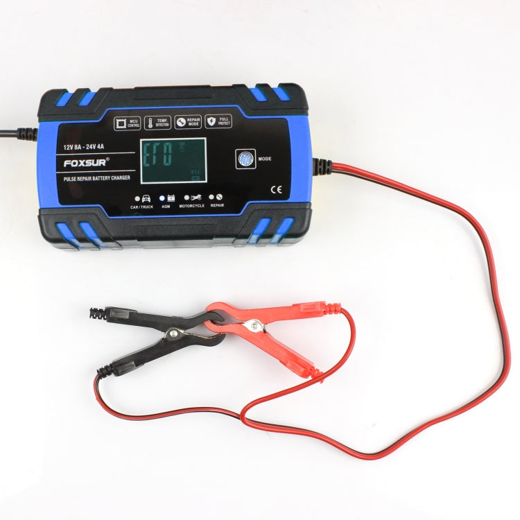 FOXSUR 12V-24V Car Motorcycle Truck Repair Battery Charger AGM Charger, EU Plug (Blue)