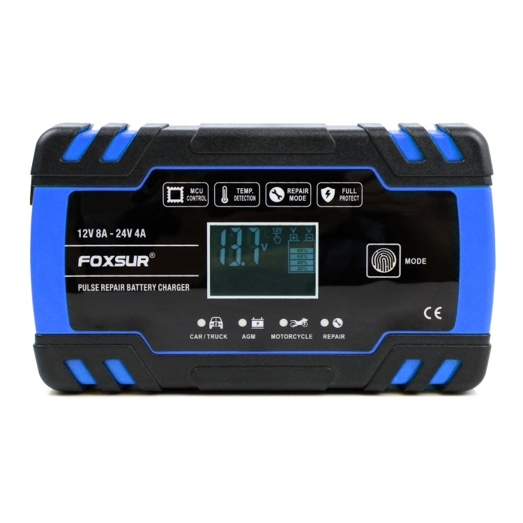 FOXSUR 12V-24V Car Motorcycle Truck Repair Battery Charger AGM Charger, US Plug (Blue)