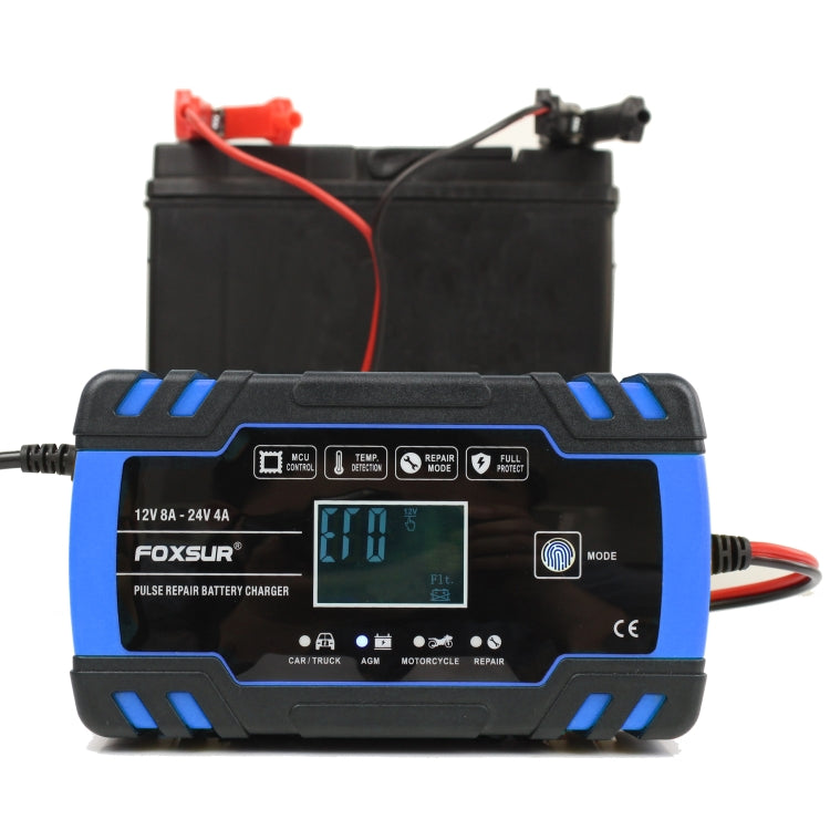 FOXSUR 12V-24V Car Motorcycle Truck Repair Battery Charger AGM Charger, US Plug (Blue)