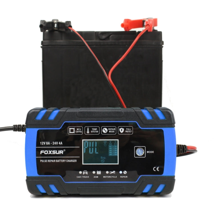 FOXSUR 12V-24V Car Motorcycle Truck Repair Battery Charger AGM Charger, US Plug (Blue)