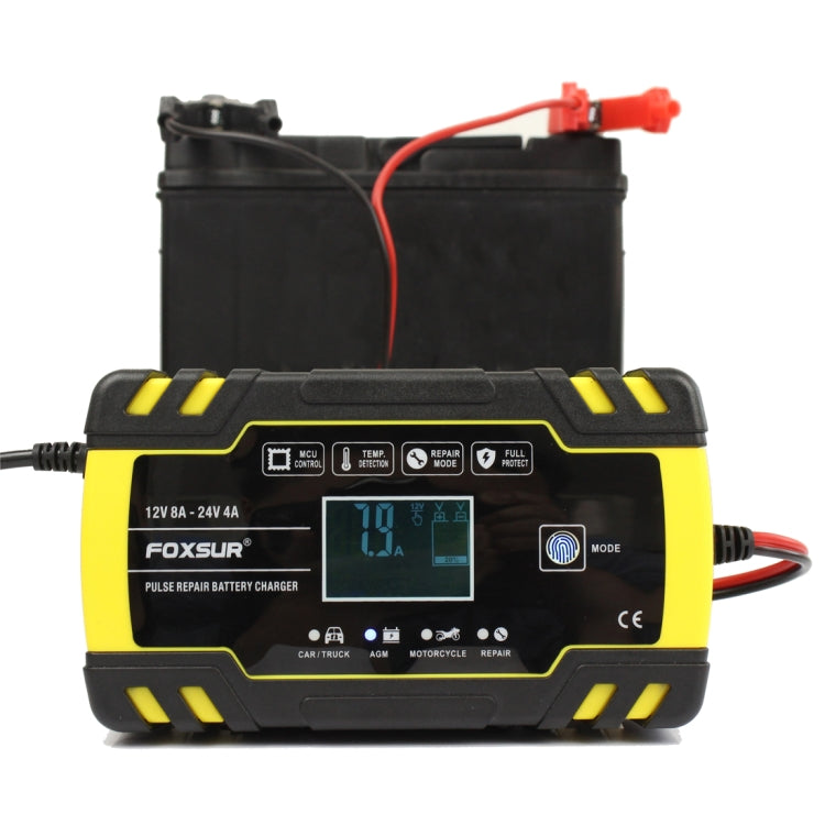 FOXSUR 12V-24V Car Motorcycle Truck Repair Battery Charger AGM Charger, EU Plug