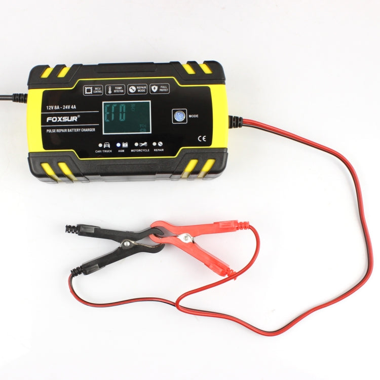 FOXSUR 12V-24V Car Motorcycle Truck Repair Battery Charger AGM Charger, EU Plug