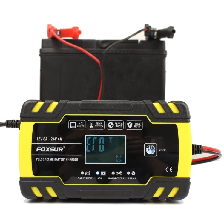 FOXSUR 12V-24V Car Motorcycle Truck Repair Battery Charger AGM Charger, EU Plug