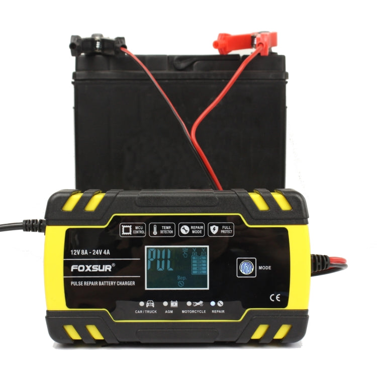 FOXSUR 12V-24V Car Motorcycle Truck Repair Battery Charger AGM Charger, EU Plug