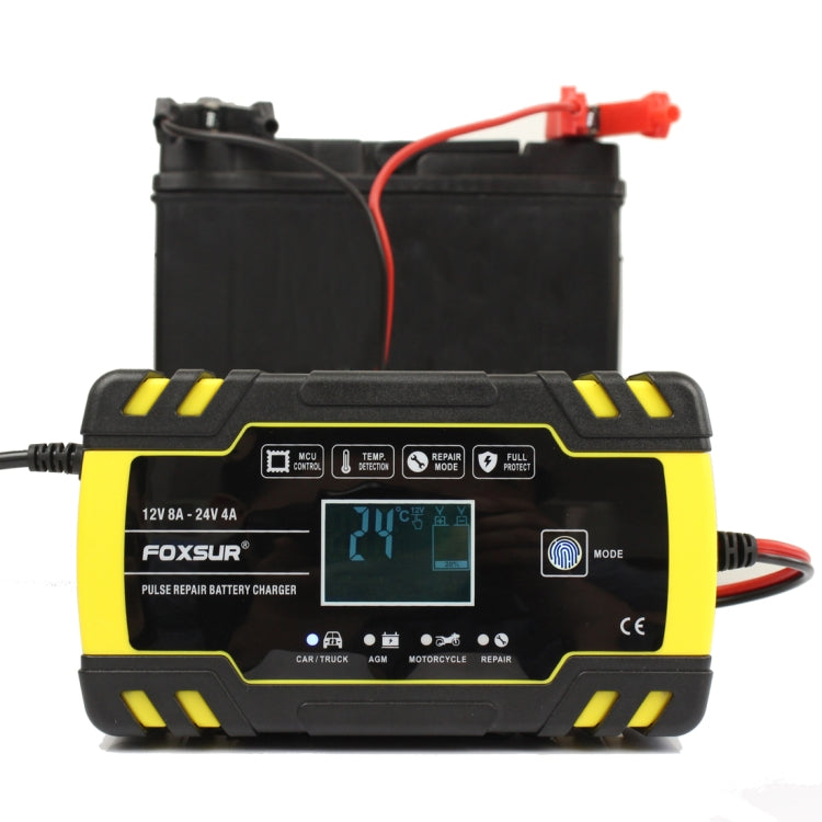FOXSUR 12V-24V Car Motorcycle Truck Repair Battery Charger AGM Charger, EU Plug