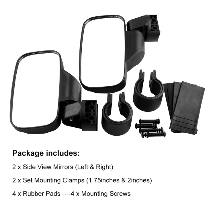MB-MR016-BK 2 PCS Motorcycle UTV Modified Side View Mirrors for UTV with 1.75 inch and 2 inch Roll Cage(Black)