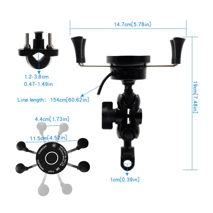 CS-878A1 Multi-function Motorcycle Wireless Wired Aluminum Alloy Mobile Phone Holder Charger (Black)