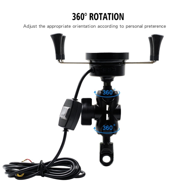 CS-878A1 Multi-function Motorcycle Wireless Wired Aluminum Alloy Mobile Phone Holder Charger (Black)