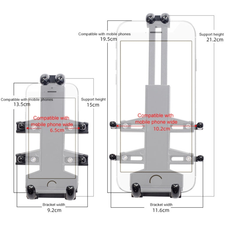 U-shaped Bolt Ball-Head Motorcycle Handlebar Multi-function Eight-jaw Aluminum Phone Navigation Holder Bracket, Width of Phone: 6.5-10.2cm  