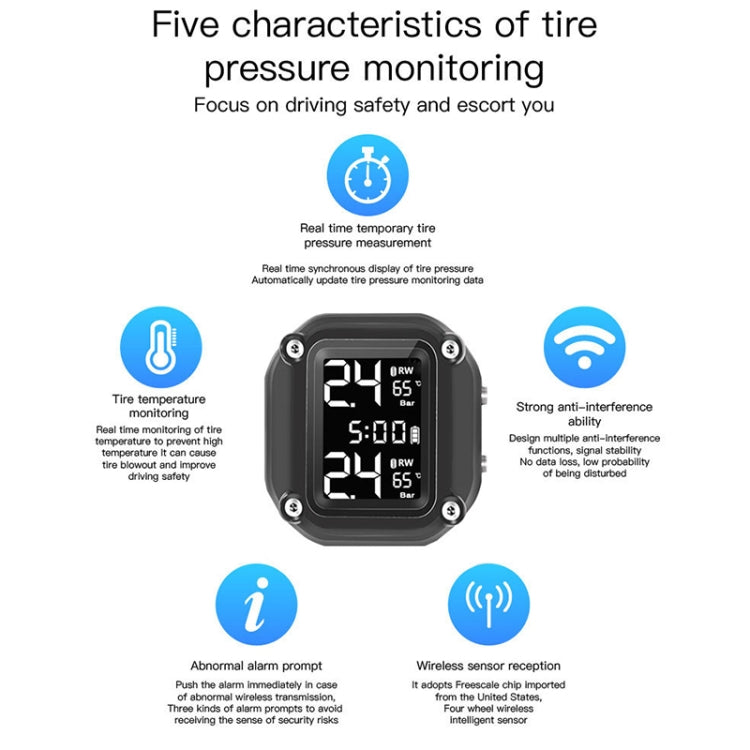 M4 Motorcycles Tire Pressure Monitor with Holder (Black)