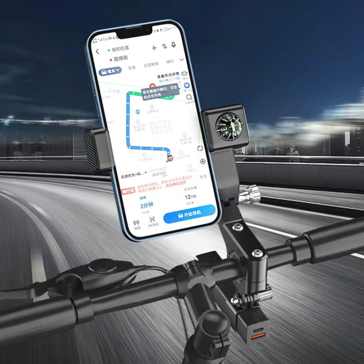 Motorcycle Spherical Compass Phone Holder, Handlebar with Light (Black)