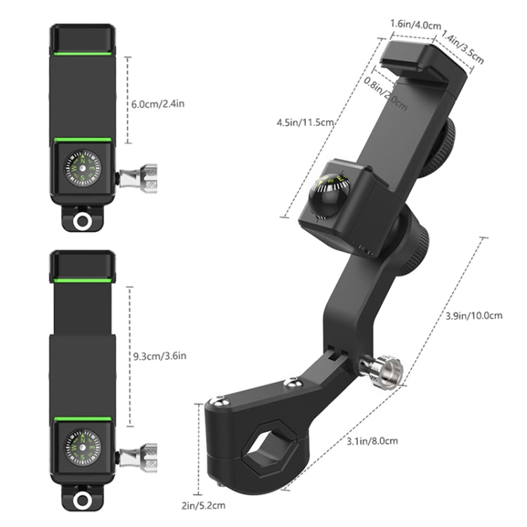 Motorcycle Spherical Compass Phone Holder, Rearview Mirror without Light (Green)