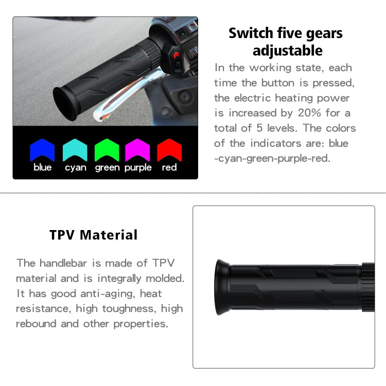 WUPP CS-990A1 Motorcycle Modified Intelligent Electric Heating Hand Cover Heated Grip Handlebar with Five Gear Temperature Control & Five Colors Indicator (Black)