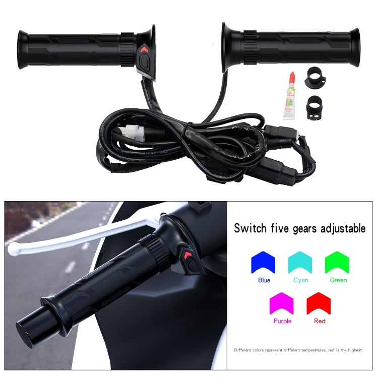 WUPP CS-990A1 Motorcycle Modified Intelligent Electric Heating Hand Cover Heated Grip Handlebar with Five Gear Temperature Control & Five Colors Indicator (Black)