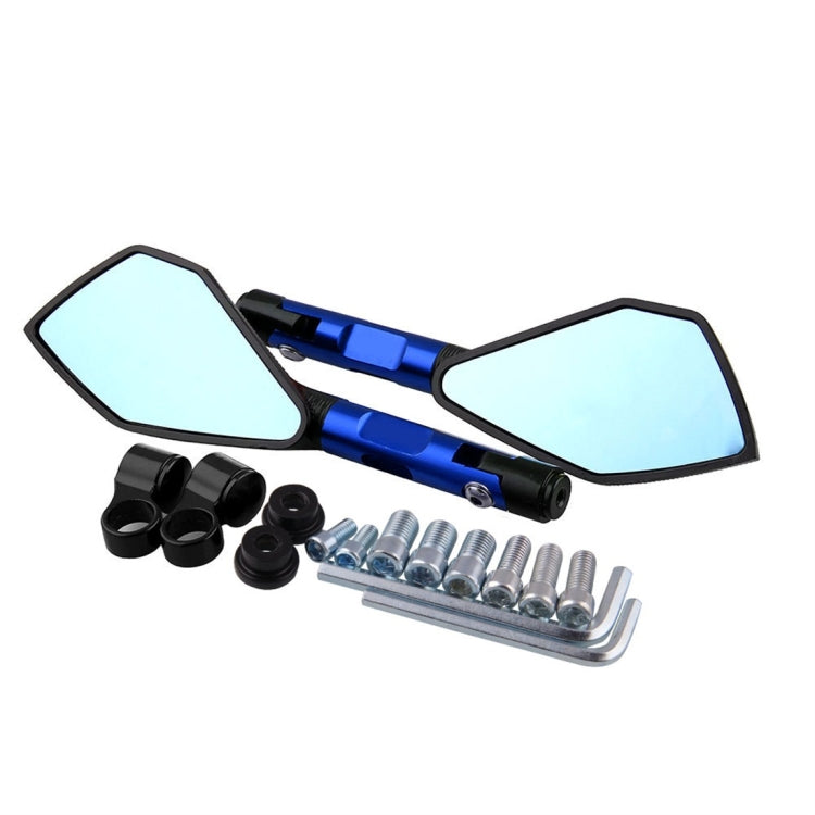 Modified Motorcycle Aluminium Alloy Rhombus Reflective Light Side Rearview Mirror (Blue)