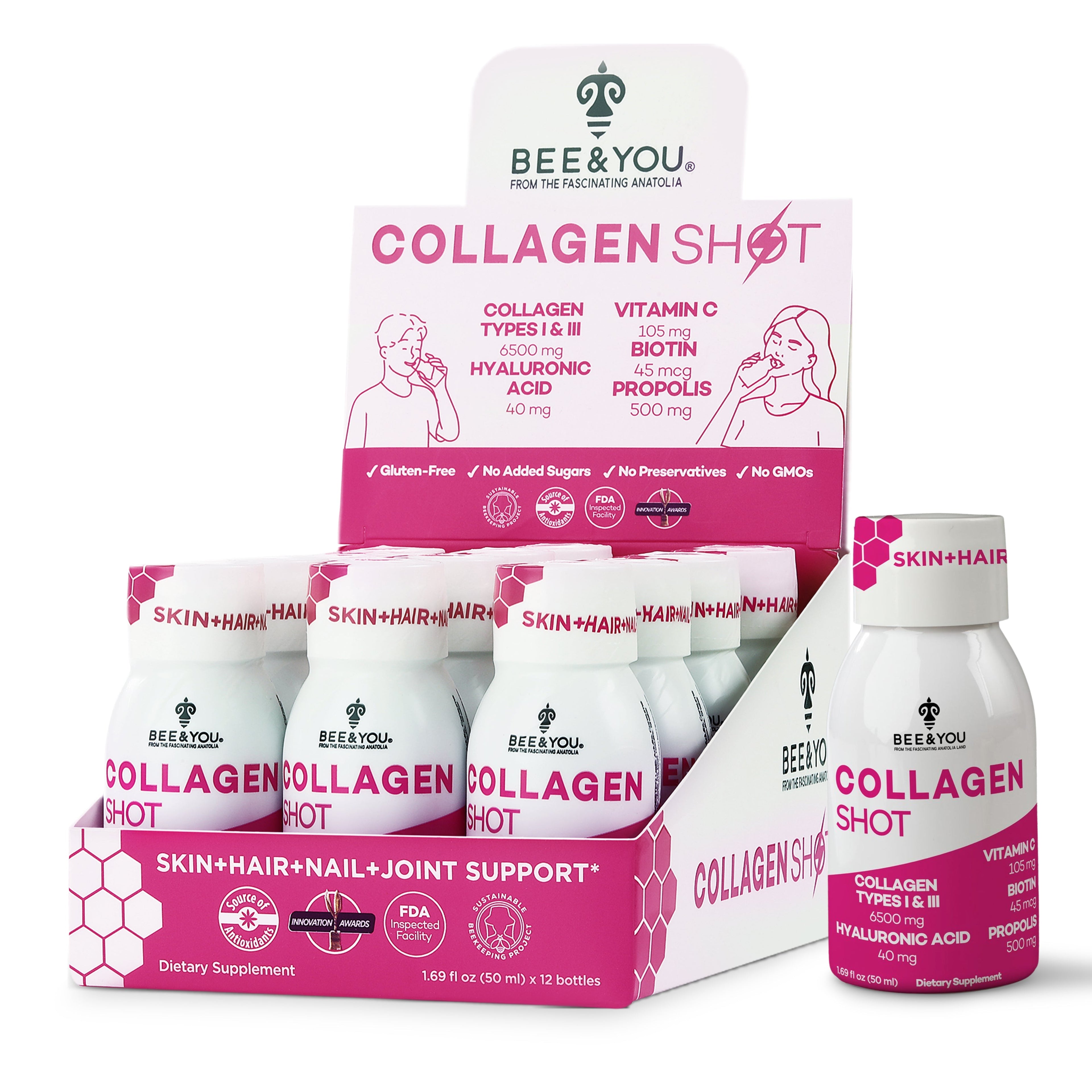 Bee & You Collagen Liquid Shot Drink 1.69 oz (12 Pack)