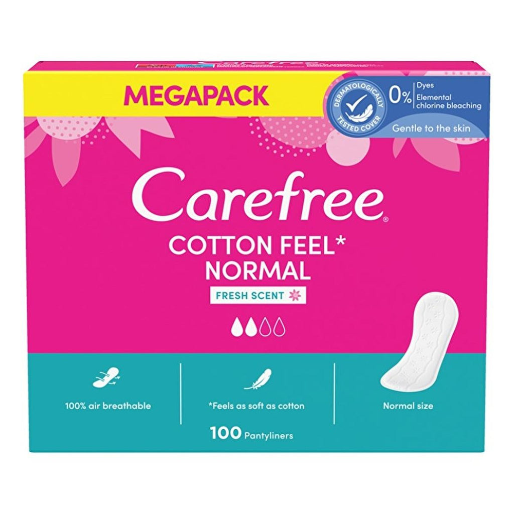 Carefree Cotton Feel Perfumed Panty Liners - 100 Count - Daily Comfort, Freshness, and Discreet Protection