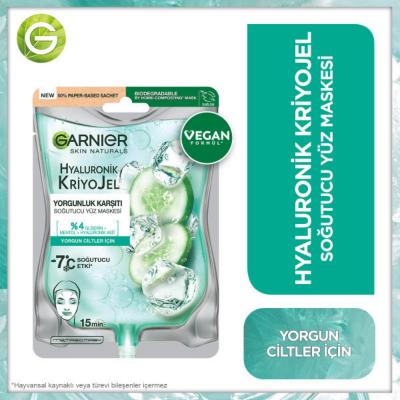 Garnier Hyaluronic Cooling Anti-Fatigue Face Mask: Hydrating Cucumber Kriyojel Single-Use for Tired Skin