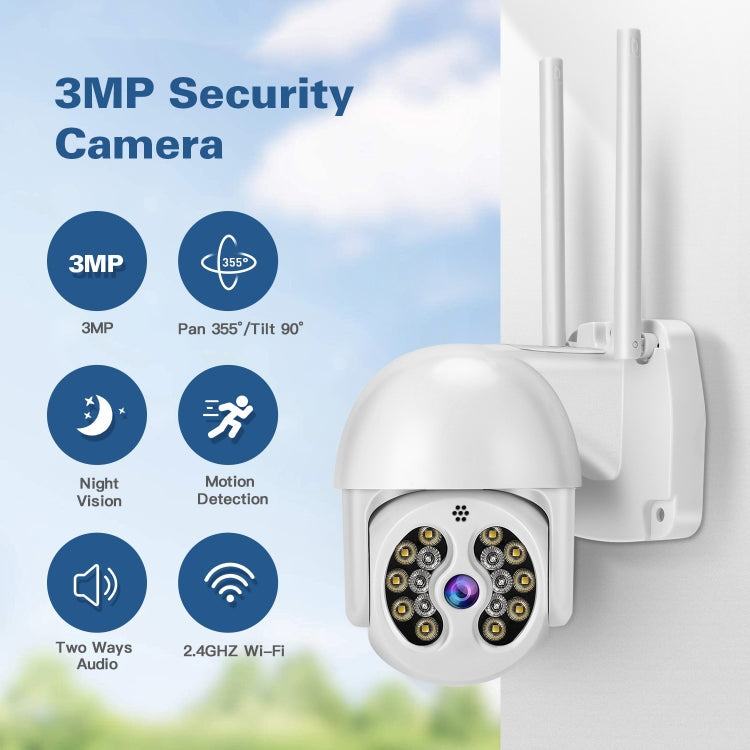 Tuya QX56 3.0 Million Pixels IP66 Waterproof 2.4G Wireless IP Camera, Support Amazon Alexa & Google Home & Motion Detection & Two-way Audio & Full Color Night Vision & TF Card, UK Plug