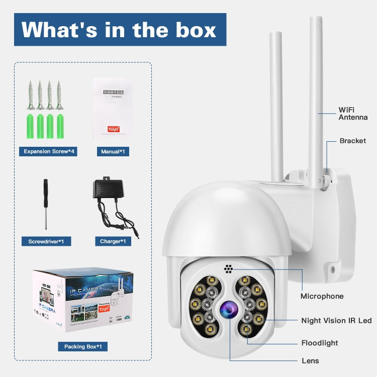 Tuya QX56 3.0 Million Pixels IP66 Waterproof 2.4G Wireless IP Camera, Support Amazon Alexa & Google Home & Motion Detection & Two-way Audio & Full Color Night Vision & TF Card, UK Plug