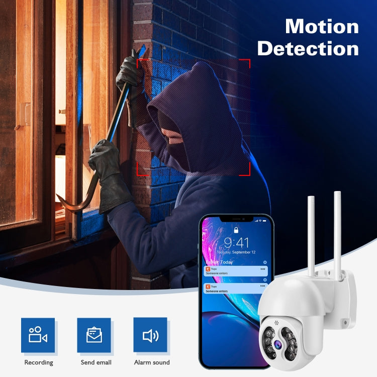 Tuya QX56 3.0 Million Pixels IP66 Waterproof 2.4G Wireless IP Camera, Support Motion Detection & Two-way Audio & Full Color Night Vision & TF Card, EU Plug