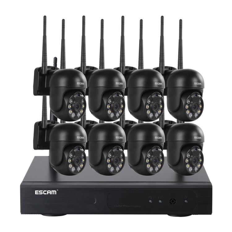 ESCAM WNK618 3.0 Million Pixels 8-channel Wireless Dome Camera HD NVR Security System, Support Motion Detection & Two-way Audio & Full-color Night Vision & TF Card, UK Plug