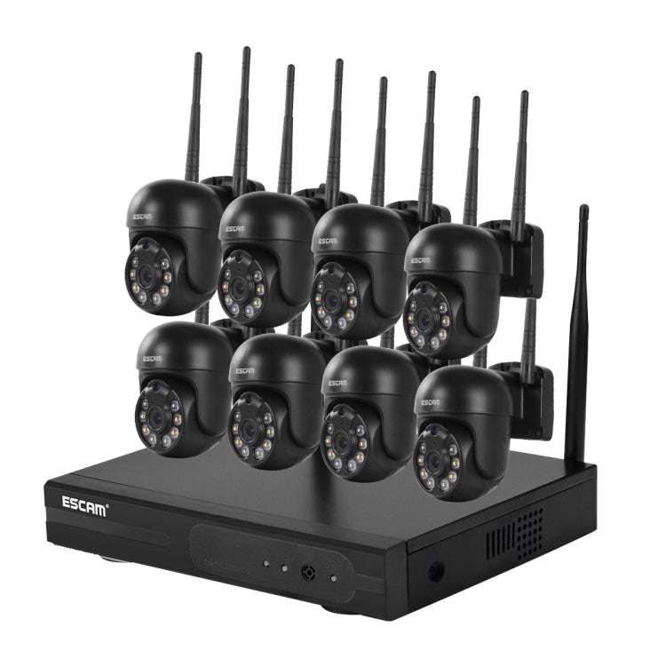 ESCAM WNK618 3.0 Million Pixels 8-channel Wireless Dome Camera HD NVR Security System, Support Motion Detection & Two-way Audio & Full-color Night Vision & TF Card, UK Plug