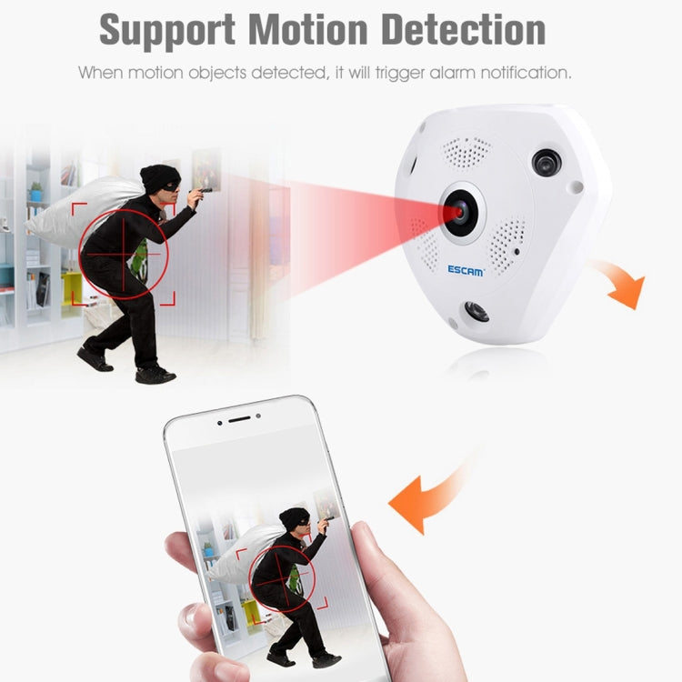 ESCAM Shark QP180 960P 360 Degrees Fisheye Lens 1.3MP WiFi IP Camera, Support Motion Detection / Night Vision, IR Distance: 10m