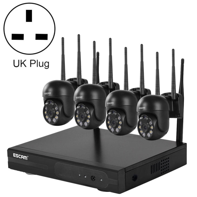 ESCAM WNK614 HD 3.0 Million Pixels 8-channel Wireless + 4IPC Wireless NVR Security System, UK Plug