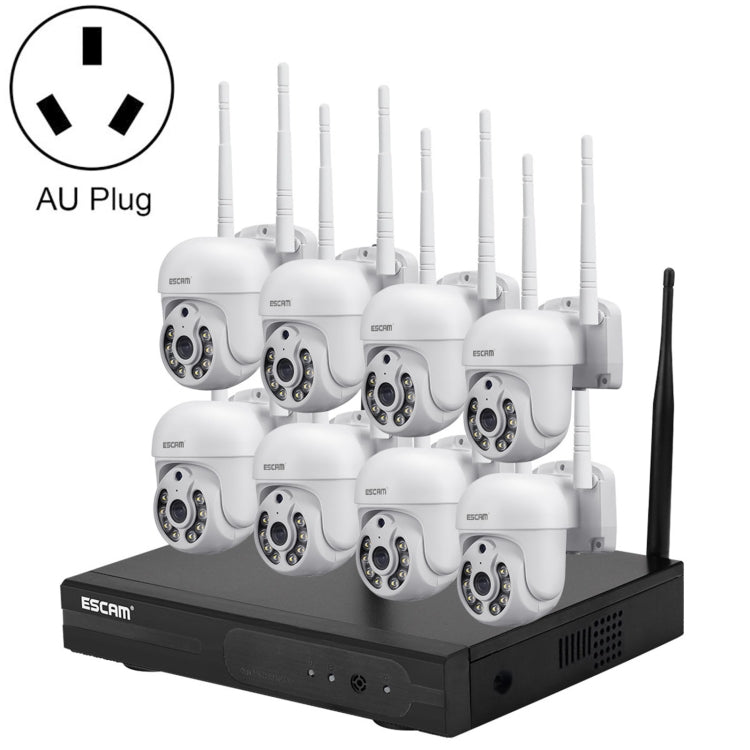 ESCAM WNK718 HD 3.0 Million Pixels 8-channel Wireless + 8IPC Wireless NVR Security System, AU Plug