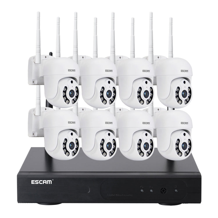 ESCAM WNK718 HD 3.0 Million Pixels 8-channel Wireless + 8IPC Wireless NVR Security System, EU Plug