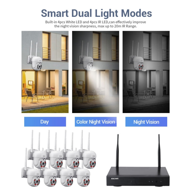 ESCAM WNK718 HD 3.0 Million Pixels 8-channel Wireless + 8IPC Wireless NVR Security System, US Plug