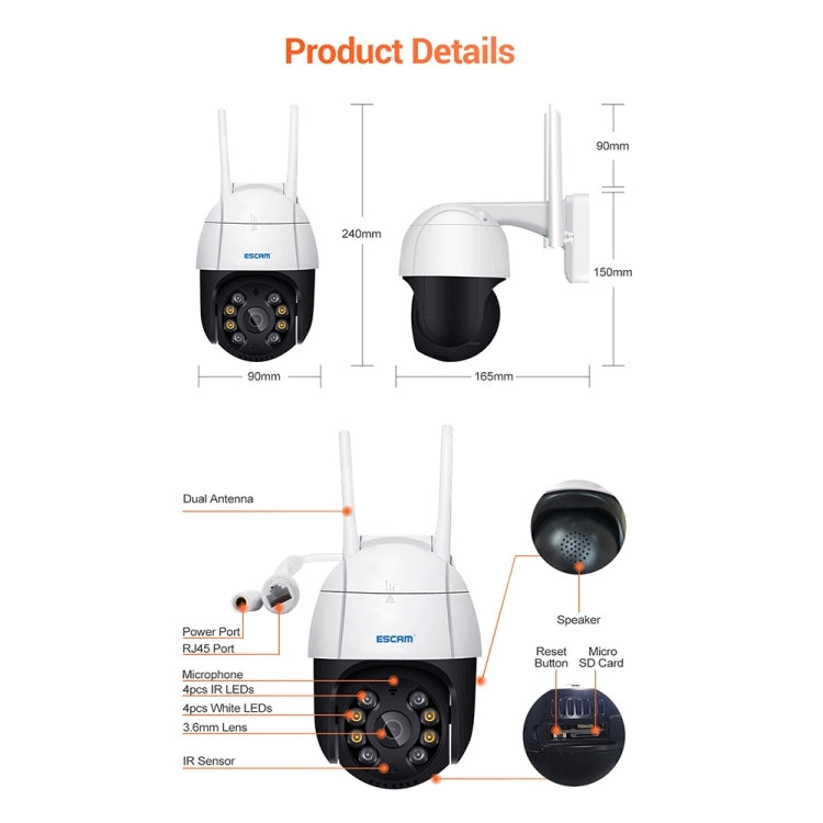 ESCAM QF218 1080P Pan / Tilt AI Humanoid Detection IP66 Waterproof WiFi IP Camera, Support ONVIF / Night Vision / TF Card / Two-way Audio, AU Plug