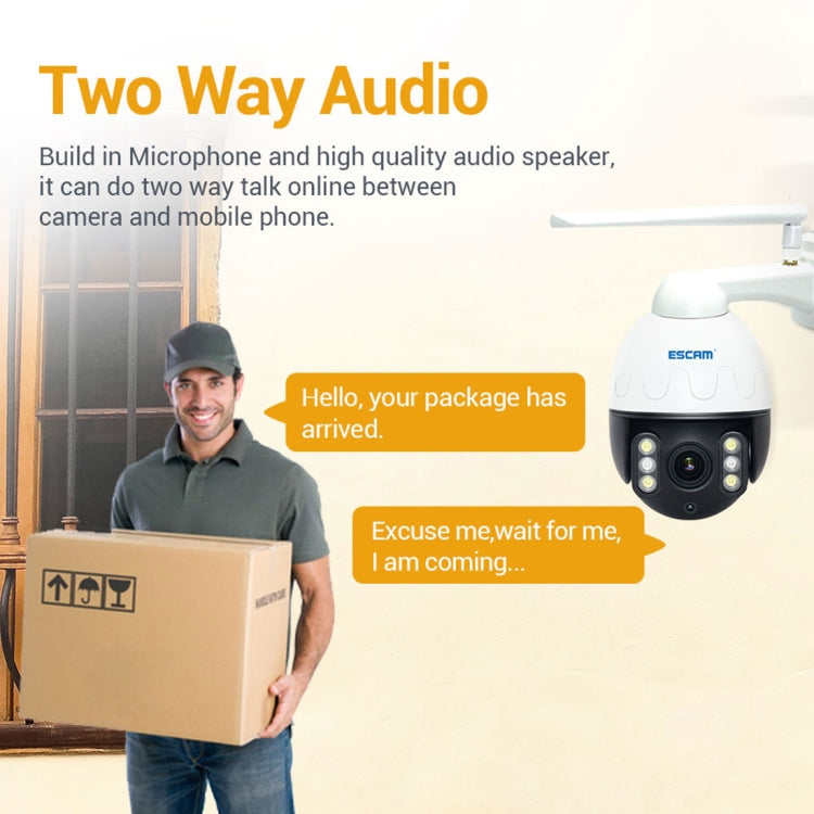 ESCAM Q5068 H.265 5MP Pan / Tilt / 4X Zoom WiFi Waterproof IP Camera, Support ONVIF Two Way Talk & Night Vision, EU Plug
