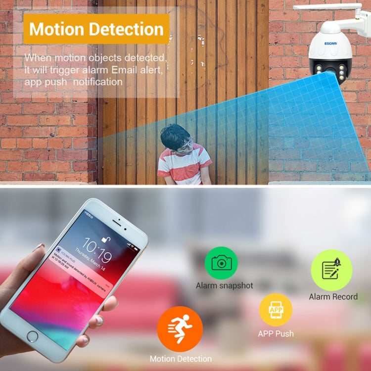 ESCAM Q5068 H.265 5MP Pan / Tilt / 4X Zoom WiFi Waterproof IP Camera, Support ONVIF Two Way Talk & Night Vision, UK Plug