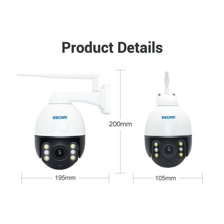 ESCAM Q5068 H.265 5MP Pan / Tilt / 4X Zoom WiFi Waterproof IP Camera, Support ONVIF Two Way Talk & Night Vision, US Plug