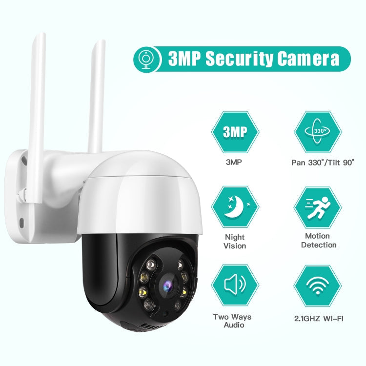 QX29 3.0MP HD WiFi IP Camera, Support Night Vision & Motion Detection & Two Way Audio & TF Card, EU Plug