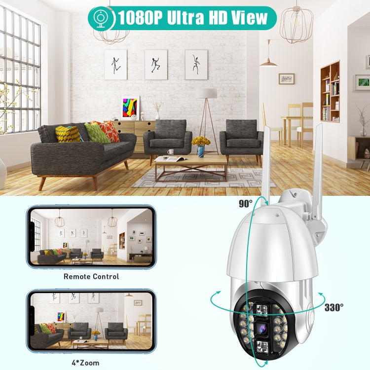 QX33 1080P Panoramic PTZ 360 Degree Rotating WIFI Camera, Support Day and Night Full Color & Two-way Voice Intercom & Motion Detection Alarm & Video Playback & 64GB TF Card, US Plug