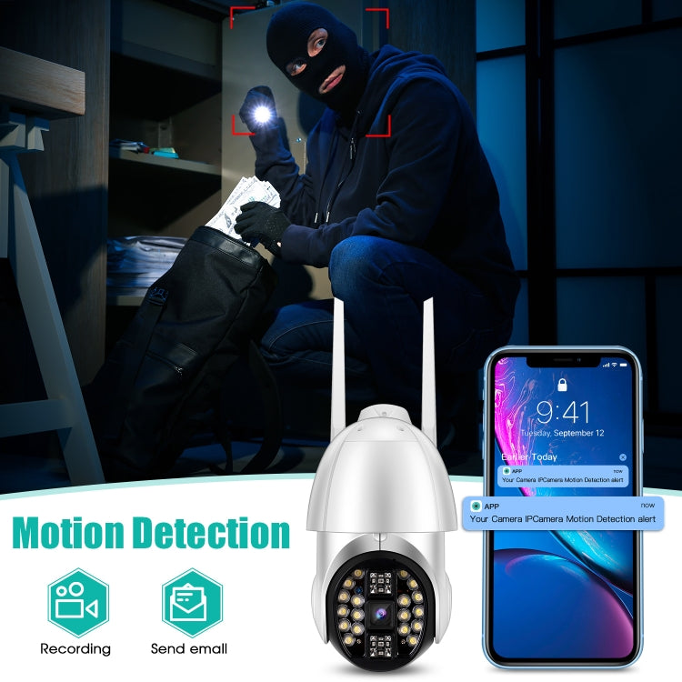 QX33 1080P Panoramic PTZ 360 Degree Rotating WIFI Camera, Support Day and Night Full Color & Two-way Voice Intercom & Motion Detection Alarm & Video Playback & 64GB TF Card，EU Plug