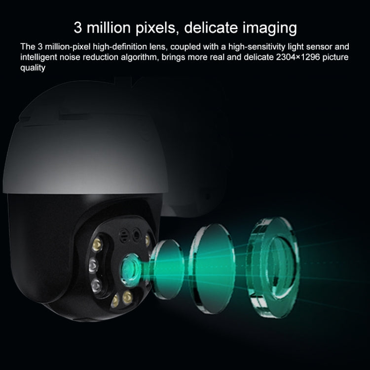 QX36 1080P 3.0MP 3.6mm Lens IP65 Waterproof PTZ 360 Degree Rotating WIFI Camera, Support Day and Night Full Color & Two-way Voice Intercom & Motion Humanoid Detection & Video Playback & 128GB TF Card, UK Plug